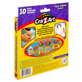 Image of a Cra-Z-Art Broadline Marker Washable Bold 10 Count, advertised as easy to wash off from skin and most fabrics with soap and water. The packaging displays various Cra-Z-Art products and a use case illustration.