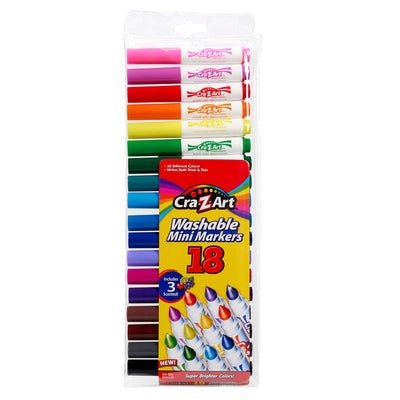A package of 18 ct. Mini Broadline Markers, containing 18 different colors. The markers are stored vertically in a clear plastic case, with the box label stating they are scented and super bright.