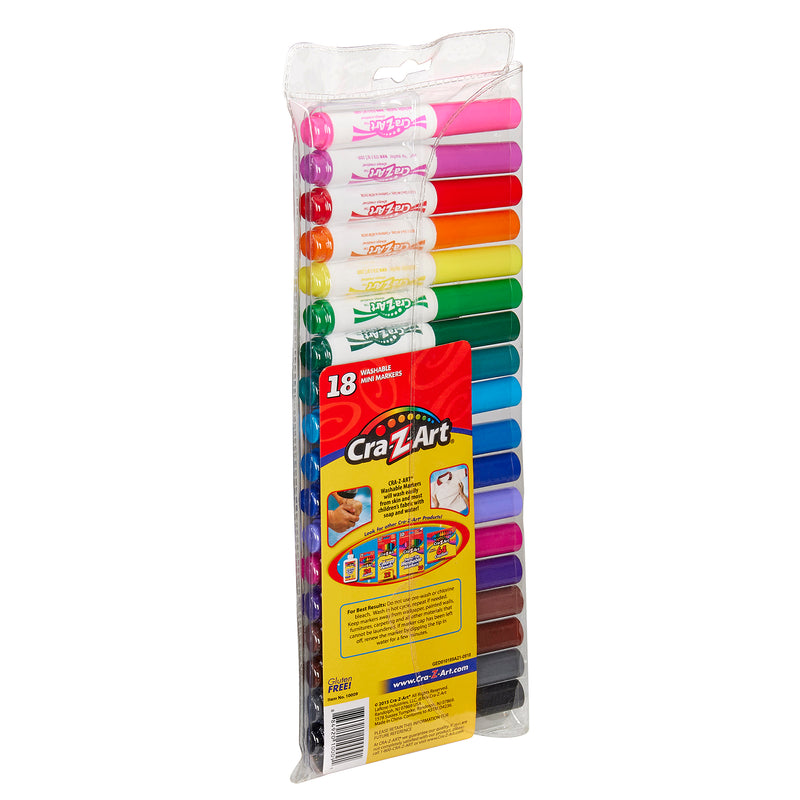 A package of 18 ct. Mini Broadline Markers in assorted colors, displayed in a clear plastic case with product information on the back.