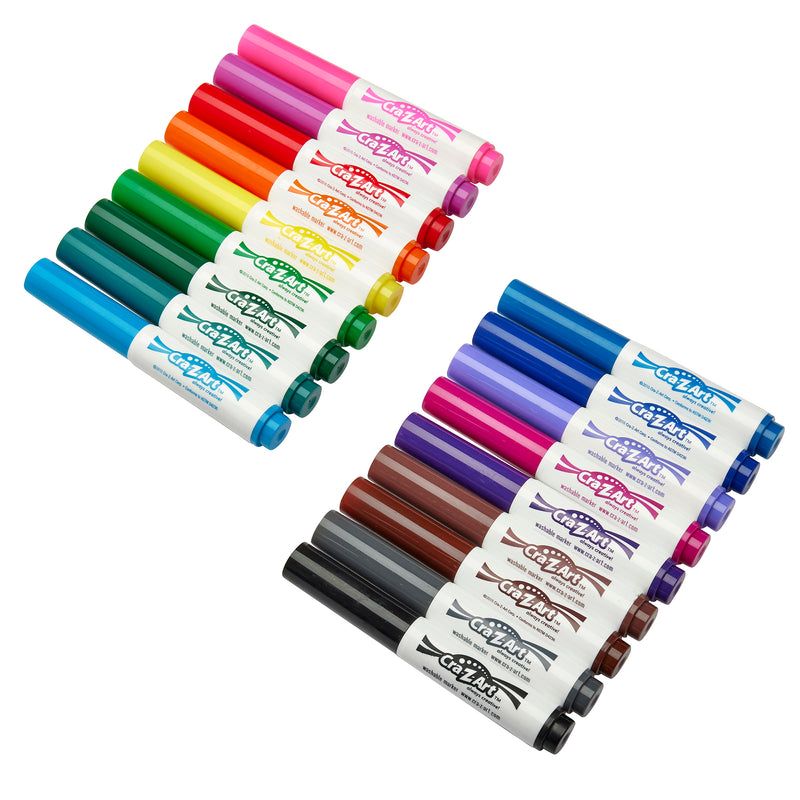 A collection of 18 ct. Mini Broadline Markers arranged in two rows. Each marker has different hues, ranging from light to dark shades. The markers are capped and labeled.