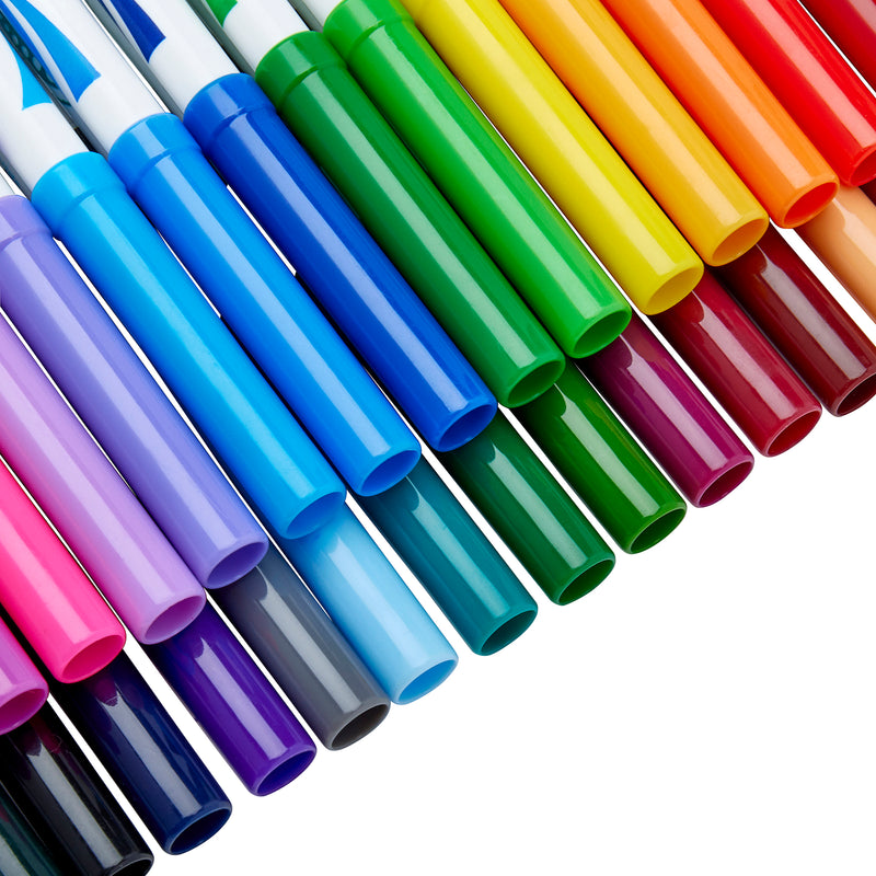 A row of Cra-Z-Art Super Tip Marker -Washable 30 Count arranged diagonally from the top left to the bottom right against a white background. Colors range from pink, purple, blue, green, to orange, yellow, and red.