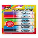 A pack of six Cra-z-art Kids Washable Broadline Dry Erase Markers 6 Count in various colors. The packaging states they are washable, low odor, have broad tips, are non-toxic, and wash easily from clothes and hands.