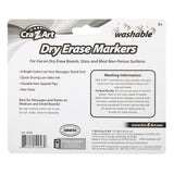 Packaging for Cra-Z-Art Kids Washable Broadline Dry Erase Markers 6 Count, highlighting features such as 6 bright colors, low odor ink, non-toxic, durable tips, and washability. Includes usage instructions and company information.