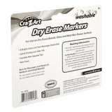 Packaging for Cra-Z-Art Kids Washable Broadline Dry Erase Markers 6 Count, highlighting features such as bright colors, quick-drying low odor ink, durable non-squeak tips, and non-toxic. Includes washing information and usage instructions.