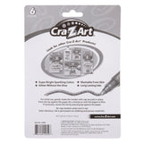 Back of a 6 ct. Glitter Markers package showing instructions, product features including super bright sparkling colors and washable from skin, and an image of other Cra-Z-Art products.