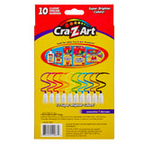 Back of a 10 ct. Fineline Washable Markers, box package, displaying 10 markers in various colors with swirled lines, along with images of other Cra-Z-Art products and product information.