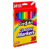 A box of 10 ct. Fineline Washable Markers, containing ten assorted colors, labeled as non-toxic and featuring "super brighter colors." Packaging shows the markers and lists "10 Classic Fineline Markers.