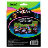 Back of a Cra-Z-Art product package displaying various art supplies, including markers, crayons, and colored pencils. The text promotes "Cra-z-art Broadline Markers - Neon 8 Count" and directs customers to more products.