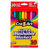 A box of Cra-Z-Art Fineline Markers - Washable 10 Count containing 10 classic fineline markers in assorted colors. The packaging features a rainbow design and promotes new, more washable ink.