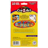 Back view of a Cra-Z-Art marker package showing Cra-Z-Art Fineline Markers - Washable 10 Count, product information, usage instructions, and additional product options. Bright colors and images are displayed.