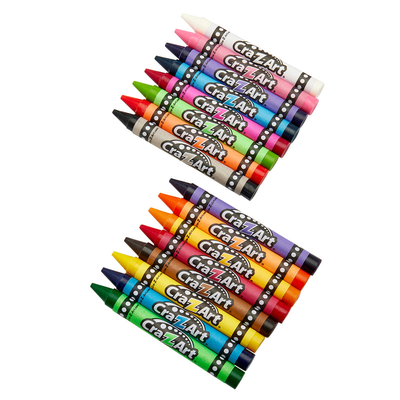 Two sets of Cra-Z-Art Jumbo Crayons 16 Count Washable are arranged parallel to each other, each set containing twelve vibrant colors, neatly stacked in rows.