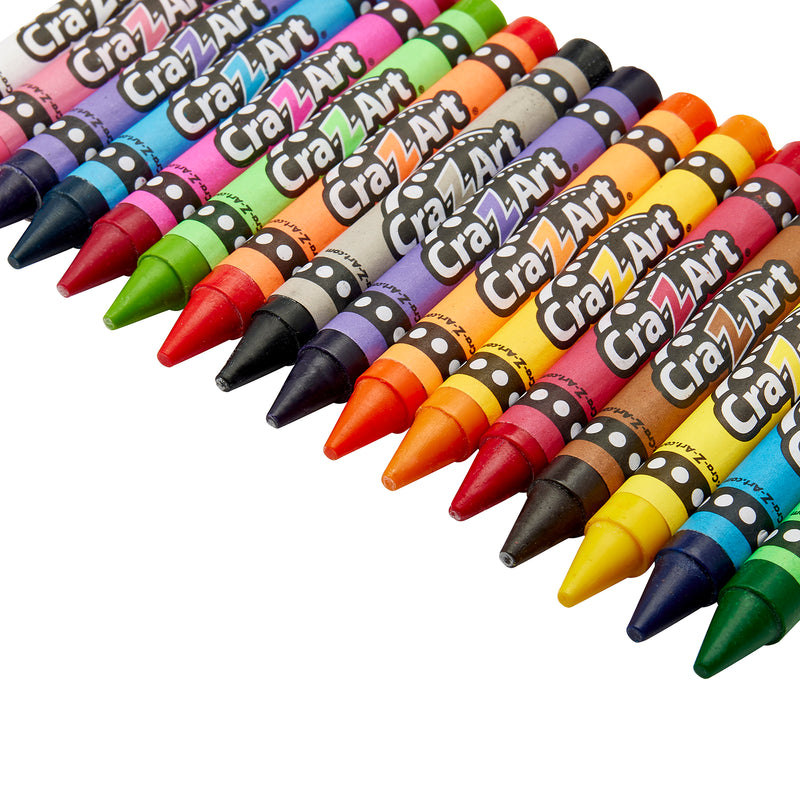 A set of Cra-Z-Art Jumbo Crayons 16 Count Washable in a variety of colors are lined up diagonally. The crayons have their labels visible.