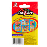 A red Cra-Z-Art package displaying eight 8 ct. Crayons. The back highlights other Cra-Z-Art products, including markers, colored pencils, and pencils. The package also features product information and a barcode.
