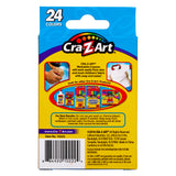 Back of a 24 ct. Washable Crayons box showing 24 colors, usage instructions, and various other Cra-Z-Art products. Contains product and company information, beneficial instructions, and legal details.