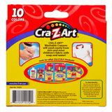 Back of a 10 ct. Triangular Crayons pack showing product description, company information, product images, and usage instructions.