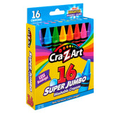 Box of Cra-Z-Art Washable Crayons Super Jumbo 16 Count in assorted colors, advertised as having new brighter washable colors and less breakage with a new formula that lasts longer.