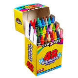 Open box of Cra-Z-Art Washable Crayons 48 Count, showcasing an array of colorful crayons neatly arranged inside the yellow packaging.