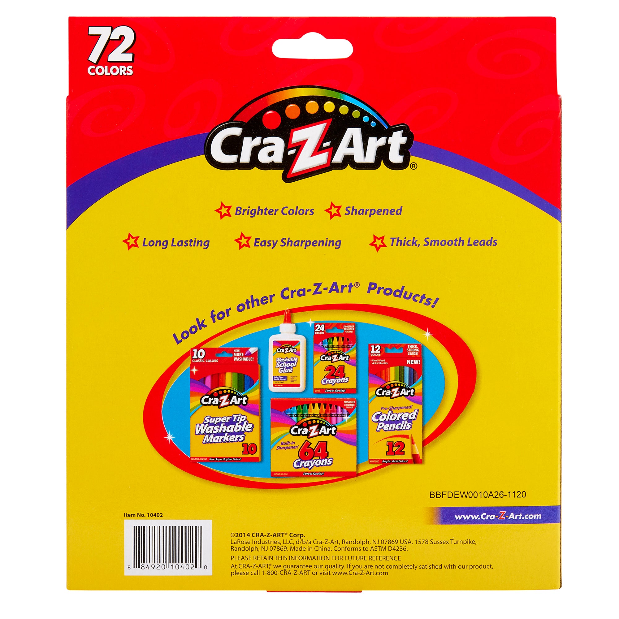 Cra-Z-Art Colored Pencils – 72 Count Pre-Sharpened Set, Bright Colors,