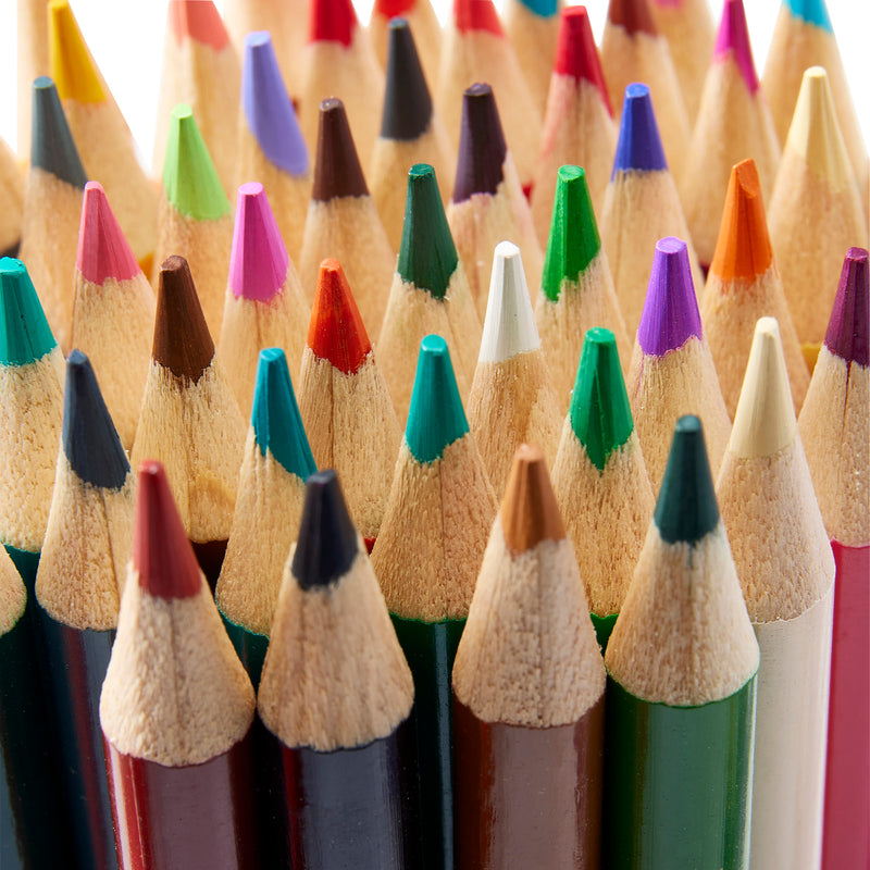 Close-up image of the tips of multiple Cra-Z-Art 72 Count Colored Pencils arranged closely together, showing a variety of colors and sharpened points.