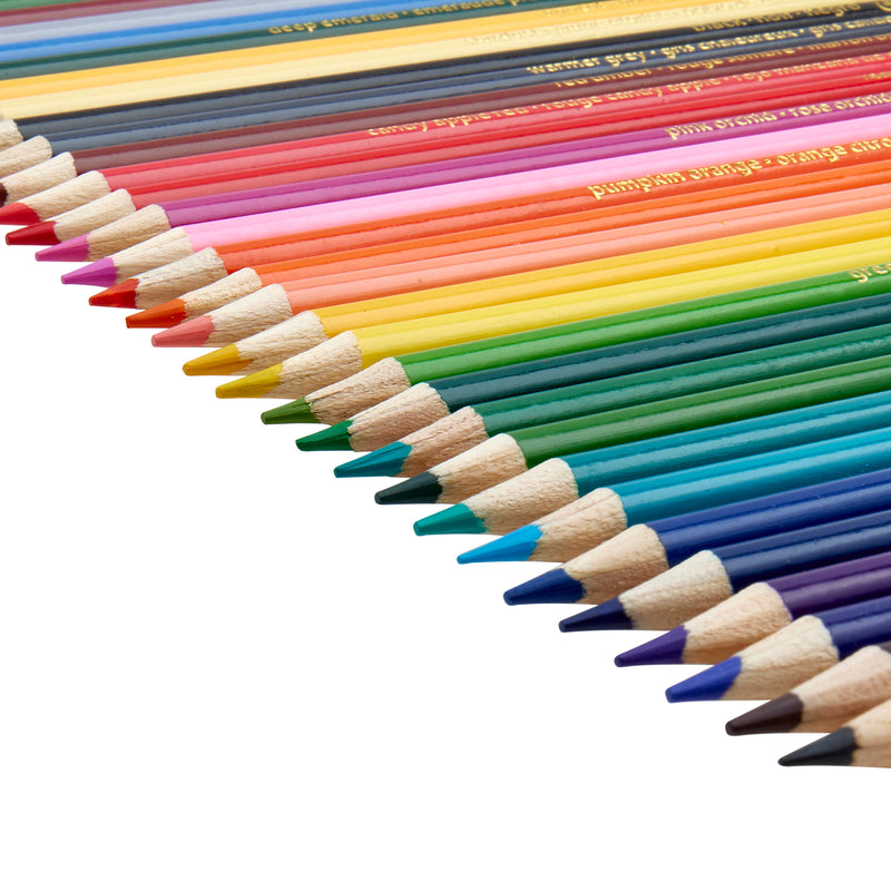 Rows of Cra-Z-Art 72 Count Colored Pencils arranged diagonally from red to purple, with their sharpened tips pointing to the right.