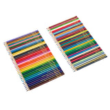 Two sets of Cra-Z-Art 72 Count Colored Pencils arranged in neat, parallel rows, showcasing a variety of colors from blue and green to red and yellow.