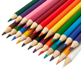 A neatly arranged diagonal row of sharpened 24 ct. Colored Pencils, peggable box displays a spectrum of vibrant colors on a white background.