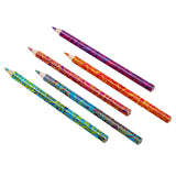 Five Cra-Z-Art Jumbo Rainbow Swirl Colored Pencils 5 Count with intricate swirl patterns on the bodies, arranged in a diagonal line on a white background.