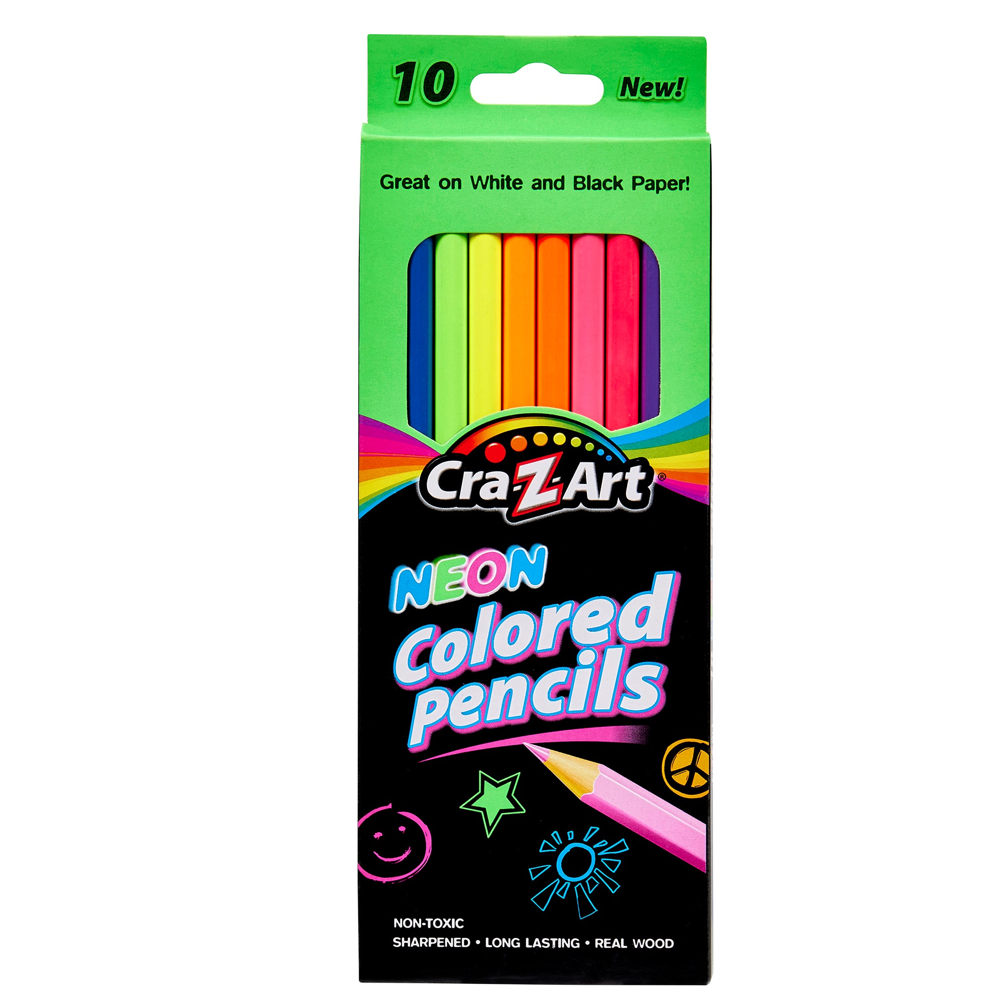 Cra-Z-Art Neon Colored Pencils – 10 Count Pre-Sharpened Set, Bright Fl