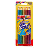 Package of 8 ct. Glitter Colored Pencils, Carded, featuring vibrant colors and "Sharpens Easily!" text. The packaging is yellow with a clear window displaying the pencils.