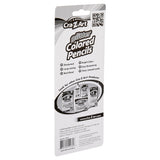 Packaging of 8 ct. Glitter Colored Pencils, Carded showing features like sharpened, bright colors, long-lasting, easy sharpening, real wood, and thick, smooth leads. Box also has a QR code and product images.