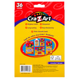 The back of a Cra-Z-Art Colored Pencils 36 Count box shows 36 colors and promotes brighter colors, long-lasting, sharpened pencils with thick, smooth leads. Various other Cra-Z-Art products are also depicted.