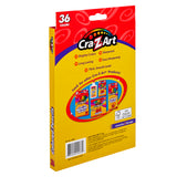 Back of a box of Cra-Z-Art Colored Pencils 36 Count showing 36 colors. The packaging highlights features like brighter colors, long-lasting leads, and easy sharpening. Images of other products are also displayed.