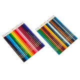 Two sets of Cra-Z-Art Colored Pencils 36 Count arranged in rows. The set on the left features shades of purple, blue, red, yellow, and pink, while the set on the right includes various shades of blue, green, brown, and yellow.