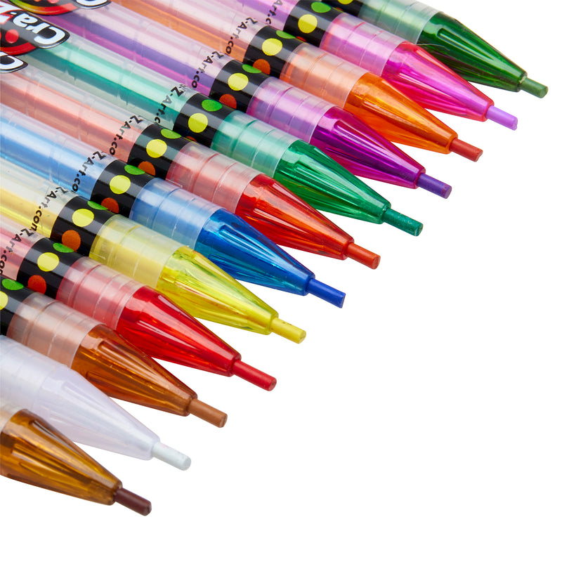 A row of Cra-Z-Art Twist Up Colored Pencils 24 Count, arranged diagonally against a white background.