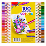 A box of Cra-Z-Art Colored Pencils 100 Count showing 100 different colors. The packaging features a drawing of flowers and a butterfly.