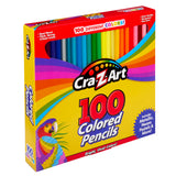 A pack of Cra-Z-Art Colored Pencils 100 Count. The box contains 100 pencils in various colors, including metallic, neon, and pastel shades. The packaging features a bright, colorful design with a parrot.