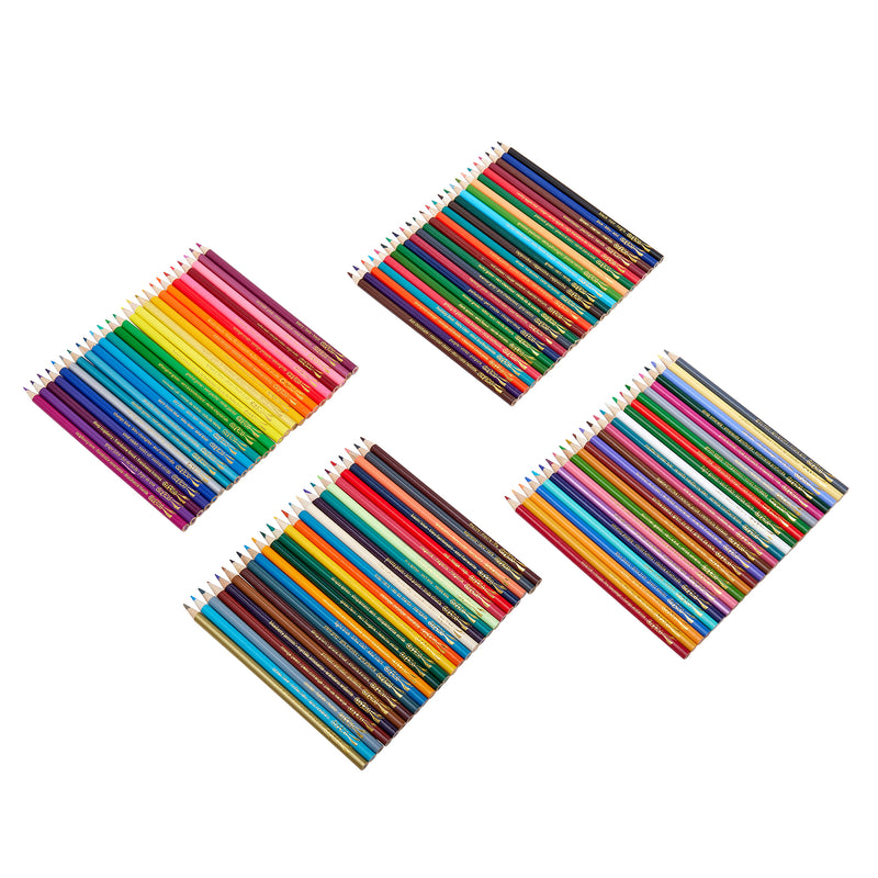 Four sets of Cra-Z-Art Colored Pencils 100 Count arranged in square patterns with each set containing pencils of various colors.