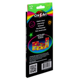 Back of a Cra-Z-Art 12 Neon Colored Pencils - Vibrant Shades for Masterpieces on Any Canvas! pack with various product claims such as "Brighter Colors!" and "Long Lasting!" The package displays an image of other Cra-Z-Art products and a barcode at the bottom.