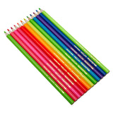 A diagonal arrangement of Cra-Z-Art 12 Neon Colored Pencils - Vibrant Shades for Masterpieces on Any Canvas!, featuring shades of green, blue, red, orange, yellow, and pink, is displayed on a white background.