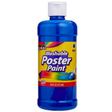 A 16 fl oz (473 ml) bottle of Cra-Z-Art Blue Paint 16 oz - Bold, Vibrant, and Easy to Apply for Creative Projects! Safe for Kids 3+ in blue, with a white cap and colorful label featuring a rainbow design.