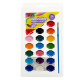 A Cra-Z-Art 24 Color Washable Watercolors: Vibrant Palette for Creative Kids & Art Enthusiasts! set with 24 colors and a blue artist brush in a white plastic case.
