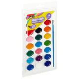 A Cra-Z-Art 24 Color Washable Watercolors: Vibrant Palette for Creative Kids & Art Enthusiasts! in various colors, packaged with a small paintbrush in a plastic case.