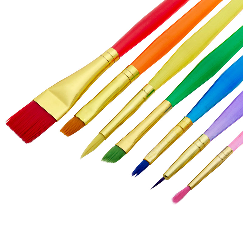 A set of Cra-z-art Artist Brushes 7 Count with colorful handles ranging from red to pink.