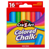 A box of Cra-Z-Art Chalk - Color 16 Count with long-lasting, non-toxic sticks in a variety of colors, labeled "Less Breakage!".