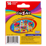 Back of Cra-Z-Art Chalk - Color 16 Count box showing other products including washable markers, colored pencils, crayons, and advertising being gluten-free. Product details and barcode are visible.