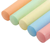 Close-up of Cra-Z-Art 5-piece Washable Sidewalk Chalk: Portable Box, Endless Outdoor Creativity for Kids in pastel colors: orange, green, yellow, blue, and pink, arranged in a row on a white background.