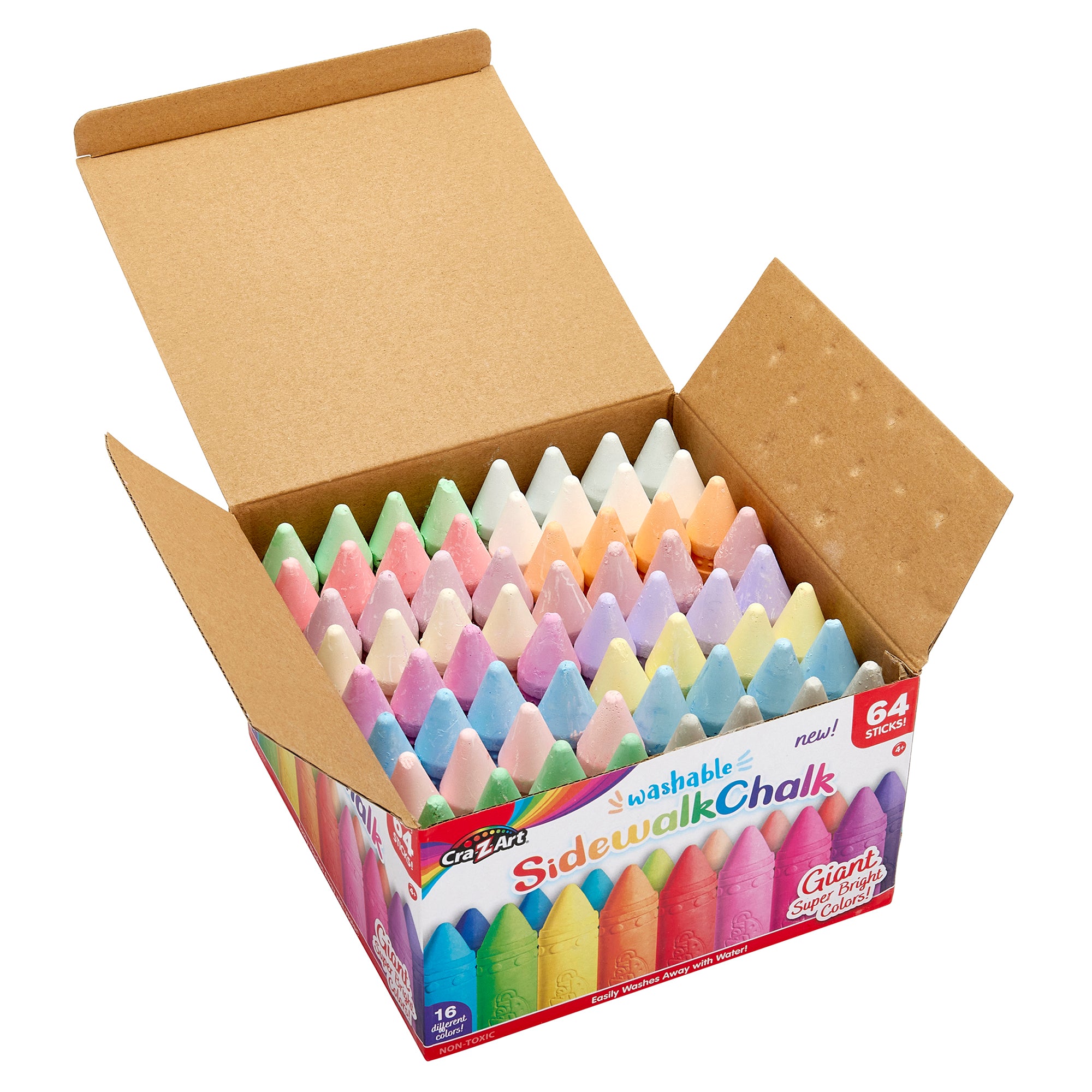 Cra-Z-Art Washable Sidewalk Chalk – 64 Count, 16 Colors, Outdoor Art S