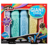 Box of Cra-Z-Art Super Jumbo Chalk Sticks 5 Count containing five large pieces of colorful chalk. Suitable for ages 4 and up, washable, and non-toxic. Includes illustrations on the box showing chalk drawings.