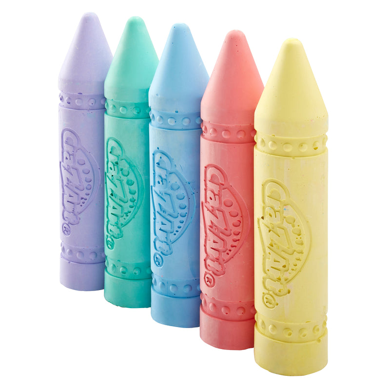 Five large Cra-Z-Art Super Jumbo Chalk Sticks 5 Count in purple, green, blue, red, and yellow are arranged in a line.