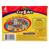 The back of a Cra-Z-Art packaging shows product details, including washing instructions, a caution about natural rubber latex, and images of 4 Color Modeling Clay, 4 pieces per 4 Color, 16 pieces Total.